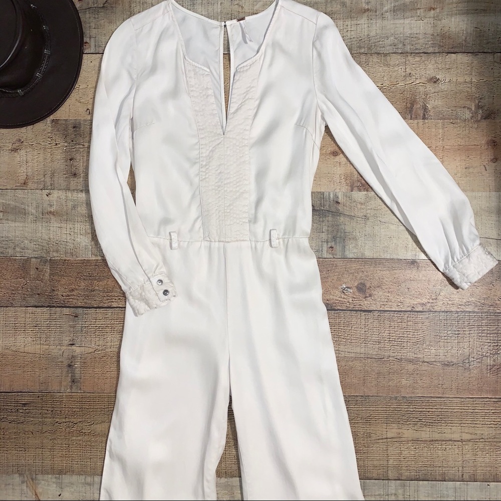 Free People | Ivory WhIte LS Wide Leg Jumpsuit
